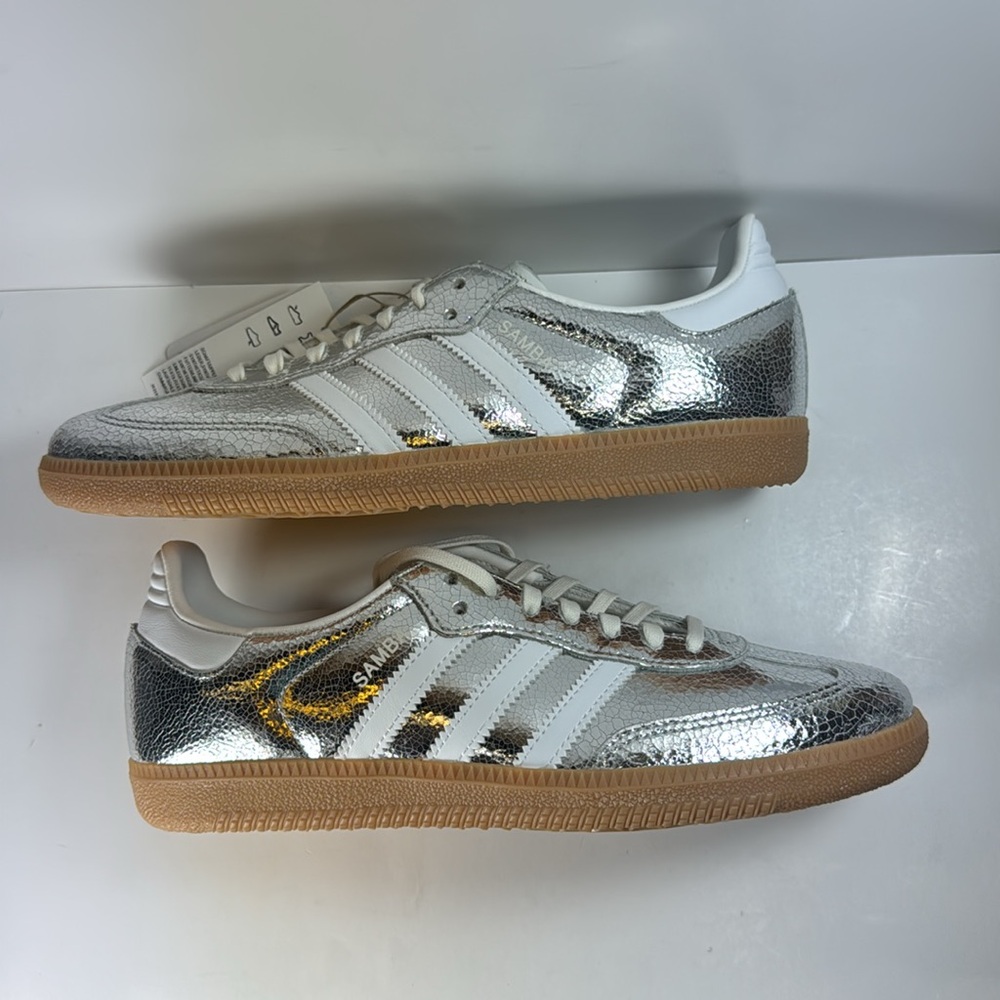 Adidas Samba OG Metallic Silver Cracked Leather Women’s Size 8 Sneakers - Picture 6 of 12
